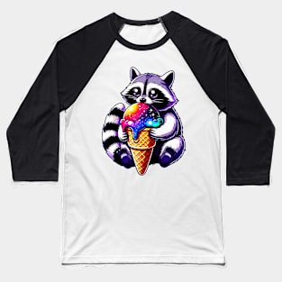 Cute Raccoon Eating A Space Cream Cone Baseball T-Shirt